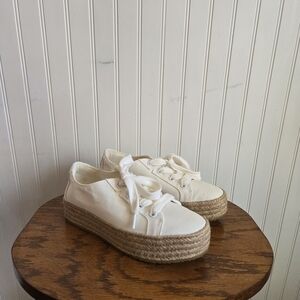 Toms Cream Espadrille Platform Lace Up Sneakers